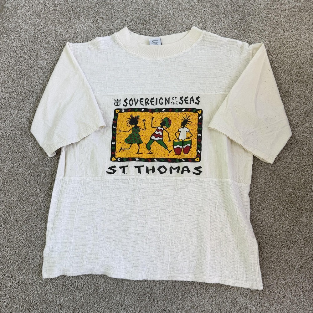 Vintage Sovereign Of The Seas St Thomas Shirt Mens L/XL White Cruise Tee T-Shirt